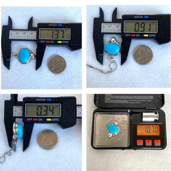 VTG Sterling Silver 925 Taxco Mexico Turquoise Cabochon Pendant Necklace 18" - Picture 10 of 16